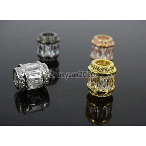 Rectangle Zircon Gems Stones Pave Big Hole Rondelle Bracelet Connector Charm Beads Silver Gold Rose Gold Gunmetal 10Pcs/Pack