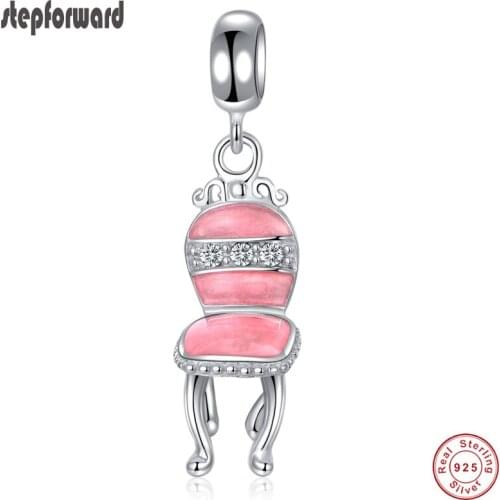 Silver Chair Hanging Charm For Women Bracelet And Necklace Top Quality Romantic Pink Chair Design Enamel Necklace Pendant