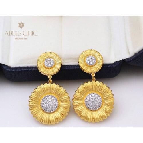 18K Genuine Gold Plating 925 Sterling Silver Micro Paved CZ Daisy on Chain Stud Earrings Floral Dangling Earring C11E4S25300
