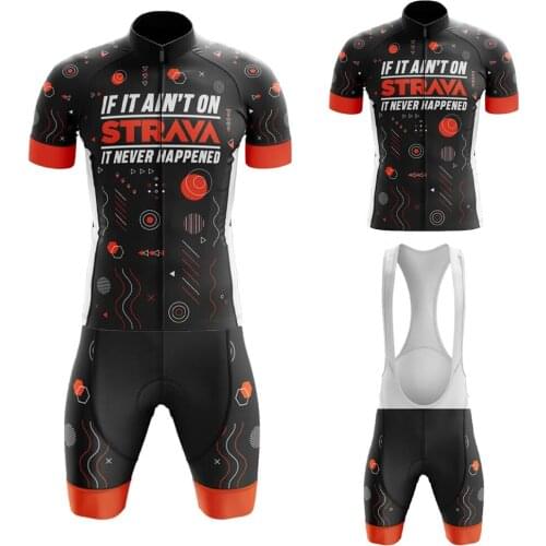STRAVA Men Black Cycling Jersey Set Maillot Ciclismo Hombre Short Sleeve Bib Shorts Gel Breathable Pad Jersey MTB Roupa Ciclismo