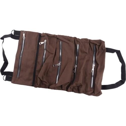 Brown Oxford Cloth Multi-Purpose Tool Roll Up Storage Bag Universal Wrench Organizer Seat Hanging Pouch Fit for All Car