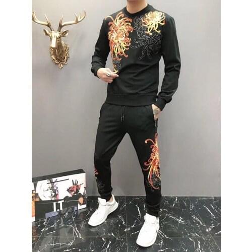 High quality slim vest embroidered fashion dress two-piece mens sportswear