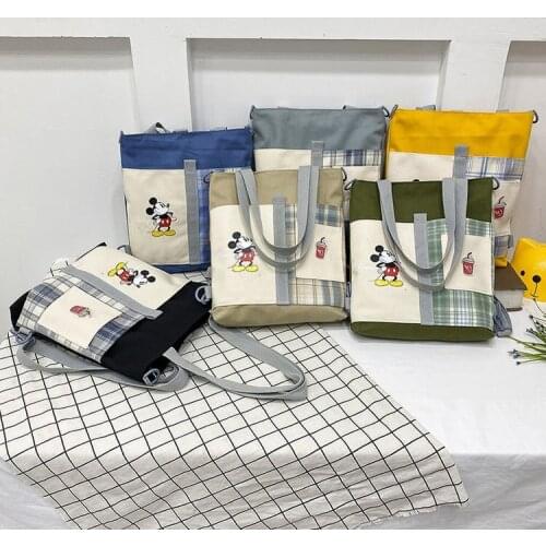 Mickey Mouse Lady Canvas Crossbody Shoulder Bag Cartoon Fashion Minnie Handbag Large Capacity Shopping + Book Bag Gift for Girl