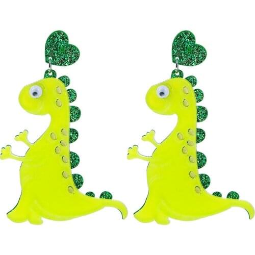 Lovely Big Green Dinosaur Drop Earrings For Women Girls Punk Glitter Powder Fashion Funny Dangle Earrings Brinco Party Jewelry