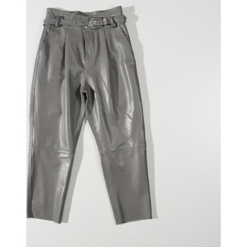 Genuine Leather New 2020 spring ladies pants Elastic waist Belted Multicolor casual Harem Pants trousers