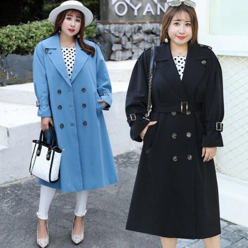 Large Size 4XL Female Windbreaker 2019 Spring Autumn Women Trench Coat Long Sleeve Casual With Belt Double-breasted Outerwear