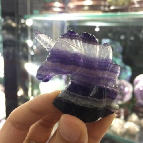 1pcs beautiful natural stones and minerals colorful fluorite hand carved Unicorn mascot healing crystals for home decoration