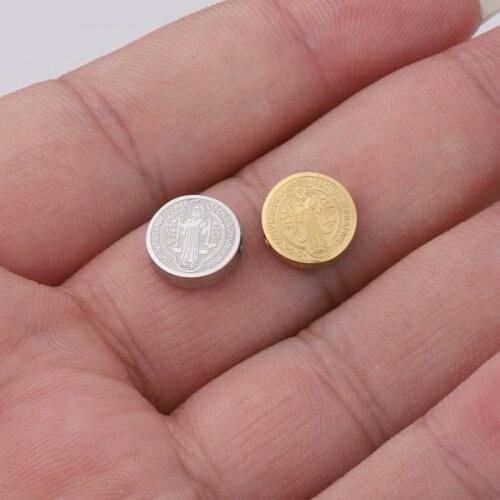 100% Stainless Steel St Benedict Medal Bead Charm Gold/Silver Color Metal San Saint Bead High Polished Wholesale 20pcs