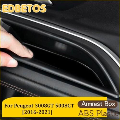 2pcs Door Side Storage Box Fit For Peugeot 3008 5008GT Armrest Container Door Organizer Handle Pocket Tray Insert Glove Box