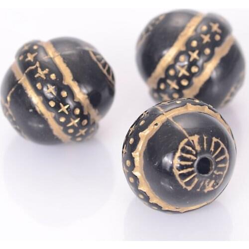 200 Pc 16mm Vintage Retro Ethnic Acrylic Oval Beads With Gild Gold Lined Star Antique Design Beads Jewelry Making Accessories