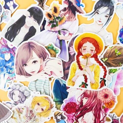 32Pcs Waterproof Anime Girls Stickers Diary Sticker Scrapbook Decoration Paper DIY Stickers School Office Supply kids toys