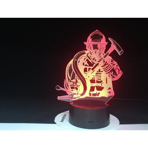 3D Fireman LED Modeling USB Night Lights Creative Firefighter Table Lamp Home Decor 7 Colors Changing Sleep Lighting Kids Gifts