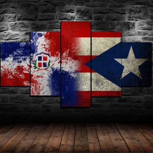 Dominican Puerto Rican Flag 5 Panel Canvas Picture Print Wall Art Canvas Painting Wall Decor for Living Room Poster No Framed