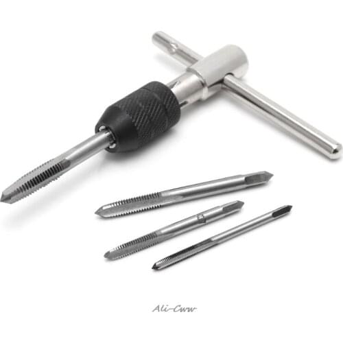 5pcs/Set T Type Machine Hand Screw Thread Taps Reamer M3/M4/M5/M6 Tap Set With Twist Drill Bits And Wrench