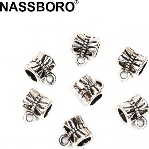 7x10MM Tibetan Antique Silver Big Hole Spacer Beads For Jewelry Making Metal European Beads Diy Connect Bracelet Necklace Craft