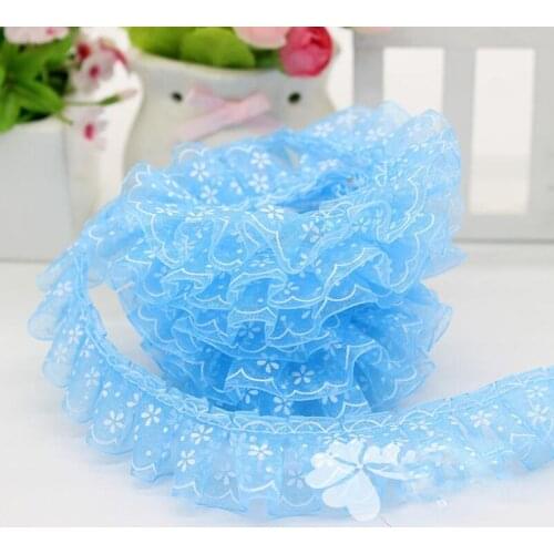 90Yards Pink Red White Green Yellow Ruffled Lace Trim With Floral Shape For Bloomers, Doll, Tutu Dress