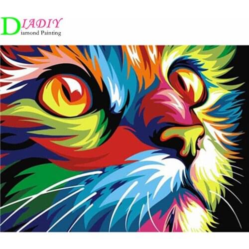 DIY 5D Diamond Painting Animal Lion Cat Cross Stitch Kit Full Drill Embroidery Mosaic Art Picture of Rhinestones Home Decor Gift