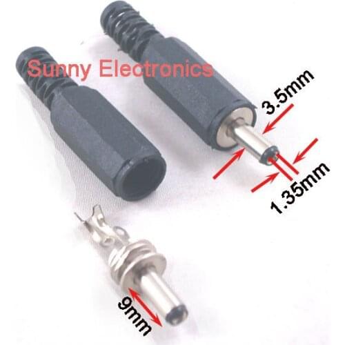 Free shipping 250 PCS 3.5 x1.35 x 9mm Connector Male DC Power Jack Plug