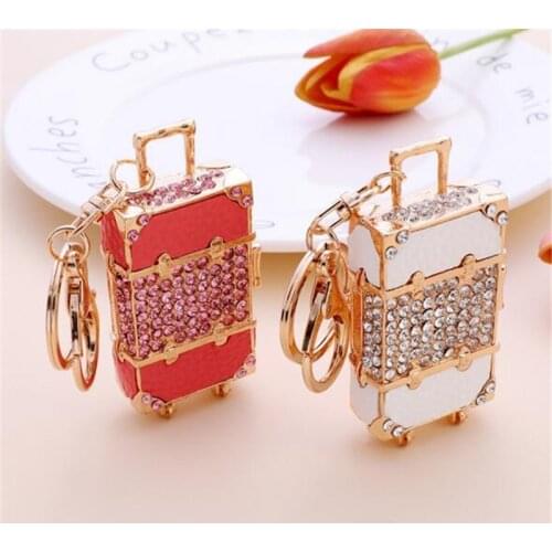 Trunk Keychain Cute Lovely Rhinestone Travel Box Key Chain Bag Pendant Key Ring For Women Girls Gift Accessories