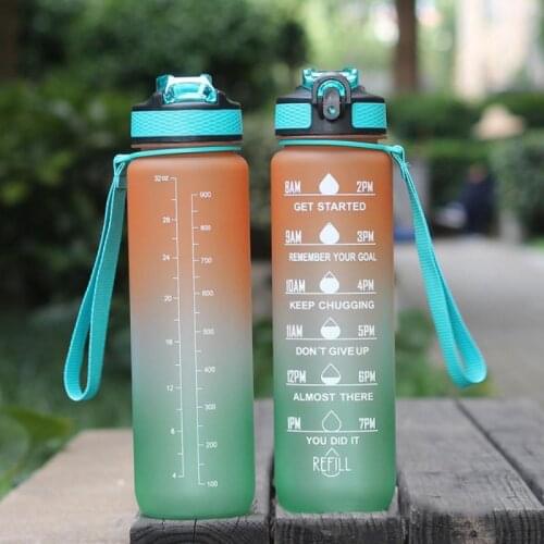 1L Tritan Material Water Bottle With Bounce Cover Time Scale Reminder Frosted Leakproof Cup For Outdoor Garden Sport Fitness Cup