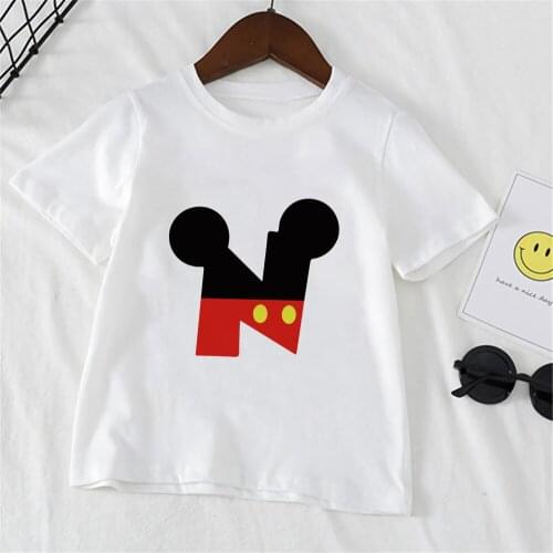 Disney Kids Tshirt Mickey Mouse Front Letter Print Girls Tshirts Summer Graphic O-Neck Kids Tshirt Children Clothes Dropship