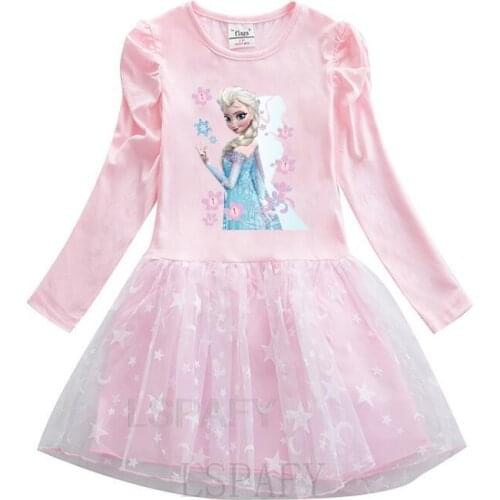 Frozen Kids Causal Elsa Dress for Baby Girls Autumn Long Sleeved Elsa Anna Printing Dresses Girls Lace Princess Disney Dress