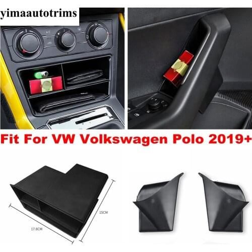 For VW Volkswagen Polo 2019 - 2021 Door Armrest Box Middle Storage Glove Phone Container Organizer Cover Kit Trim Accessories