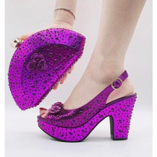 Doershow African Shoes And Bag Matching Set With purple Hot Selling Women Italian Shoes And Bag Set For Party Wedding ! SKV1-9