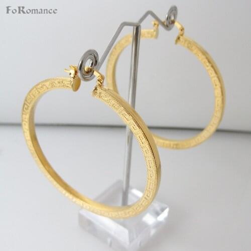 Foromance/ NEW G PATTERN SURFACE YELLOW GOLD COLOR ROUND HOOP EARRING DIAMETER 40 50 60 65 70MM AVAILABLE