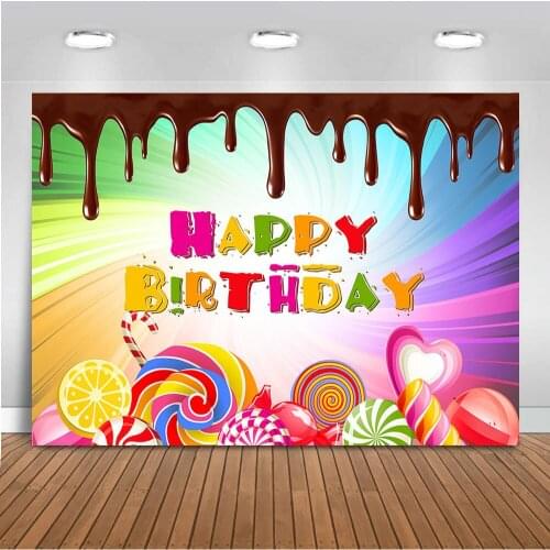 Neoback Candy Bar Happy Birthday Theme Backdrop for Photography Newborn Baby Party Decoration Background for Photo Studio Prop