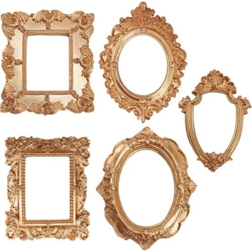5pcs Ins Retro European Style Photo Frame Embossed Mini Golden Small Photo Frame Shooting Props Pendulum Shooting Props