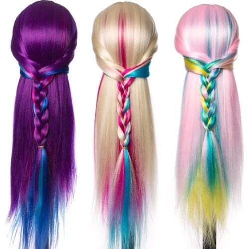 Synthetic Mannequin Head Dolls for Hairdressers Colorful 65 cm hair Hairstyles Female Hairdressing Styling Training Head