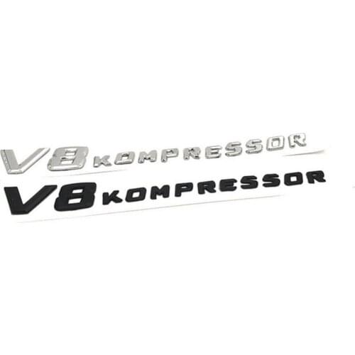 Chrome / Matte Black V8 KOMPRESSOR Plastic Car Trunk Rear Sides Letters Badge Emblem Emblems Decal Sticker for Mercedes Benz AMG