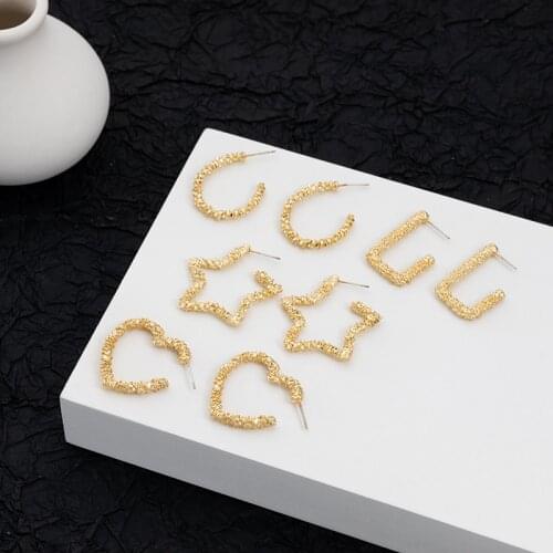 Jaeeyin 2021 Trendy Geometric Square Heart Oval Star Hoop Earring Irregular Surface Jewelry Accessories Piercing Gift For Women