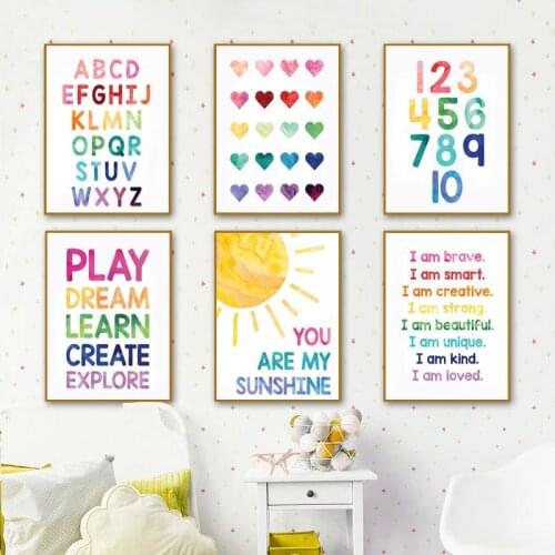 Canvas Painting Numbers Alphabet Poster Education Number Nursery Wall Art Print Pictures Nordic Baby Room Decor