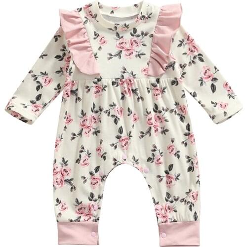 Newest Toddler Infant Baby Girls Floral Print Romper, Long Sleeve O-neck Jumpsuit with Ruffles for Spring, Fall For Newborn Baby