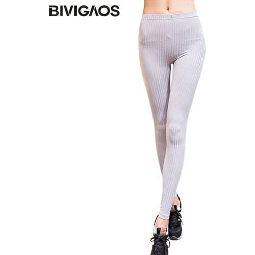 BIVIGAOS New Summer Women Casual Leggings Korean Vertical Texture Thin Pencil Pants Solid Color Silk Cotton Leggings For Women