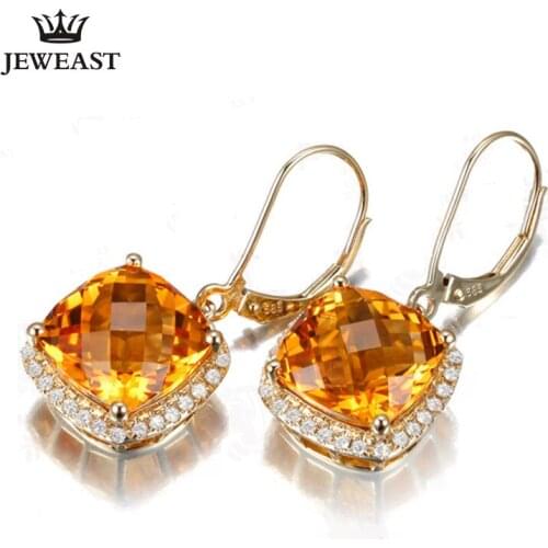 ML Natural citrine 18K Pure Gold Earring Real AU 750 Solid Gold Earrings Diamond Trendy Fine Jewelry Hot Sell New 2020