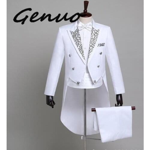 Genuo { Jacket+pan } Men 's Stage Show Swallowtail Dress Set Commanding Host Play The Piano Best Man Welcome Dance Service