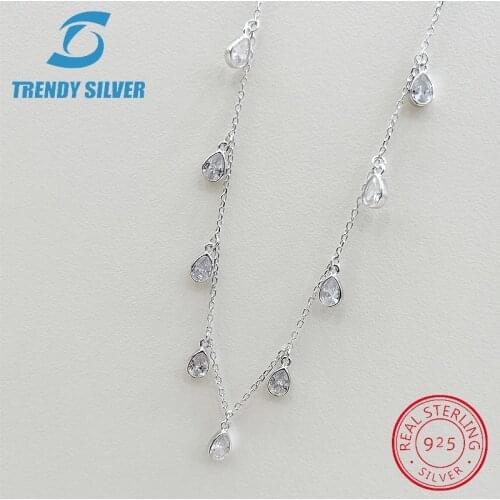 Real 925 Sterling Silver Pendant Necklace Chain Choker 45cm Cubic Zircon for Women Jewelry rose gold