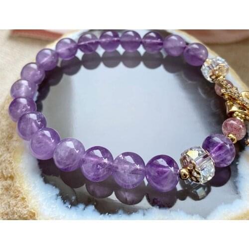 Natural Semi-precious Stone Purple crystal 8mm Bead Ladies Exquisite Bracelet Jewelry Marking Free Shipping