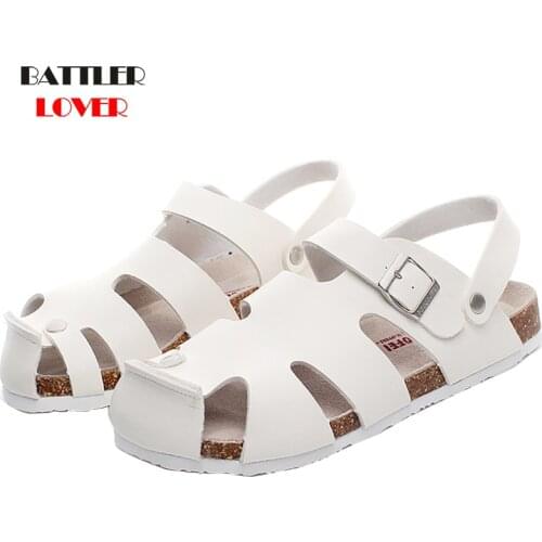 New Buckle Cork Sandals For Men 2021 Summer Beach Slides Slippers Women Cut-outs Casual Sandalias Femme Hollow Shoes Size 35-46