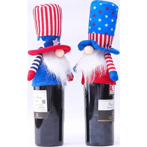 Patriotic Gnomes Wine Bottle Cover Home Kitchen Table Decorations Gift Decorative Stars and Stripes Handmade Wine Bottle Topper