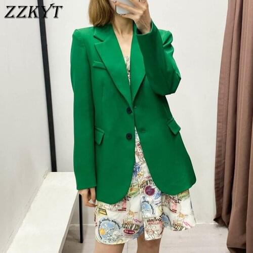 ZZKYT 2021 Women Spring Vintage Solid Single Breasted Jacket Coat Fashion Lapel Collar Long Sleeve Office Lady Female Chic Tops