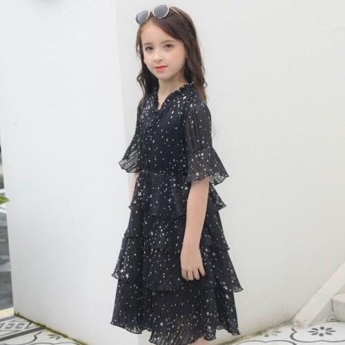 Big girls dresses girl chiffon dress summer 2020 girls black princess dress for kids costume teenager clothes children vestidos