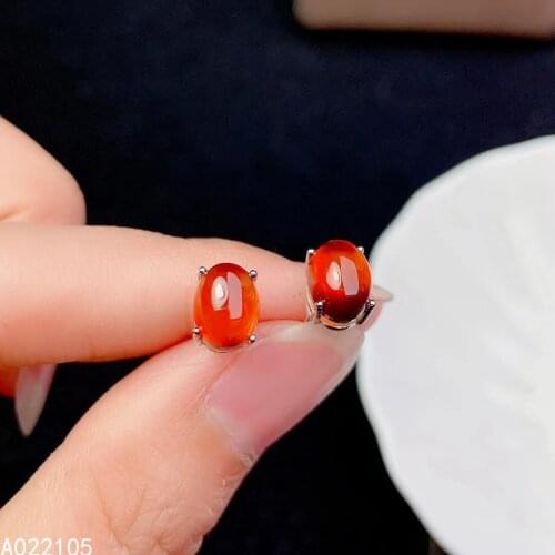 KJJEAXCMY fine jewelry 925 sterling silver inlaid natural Penta garnet women fashion simple Egg face gem earrings ear studs supp