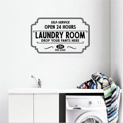 Laundry open 24 hours vinyl wall art sticker logo lettering removable wall decal vinyl art mural dw8115