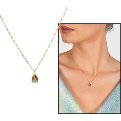 Tesbihane Starlight Diamond Zultanit Cubic Zirconia Drop Cut Rose Color 925 Sterling Silver Women Necklace