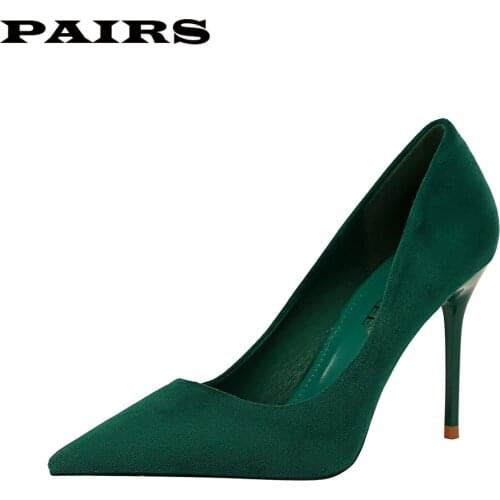 BigTree Brand Designer Pumps Shoes Women High Heels Sexy Stiletto Faux Suede Green Shoes Office Party Shoes Plus Size 43