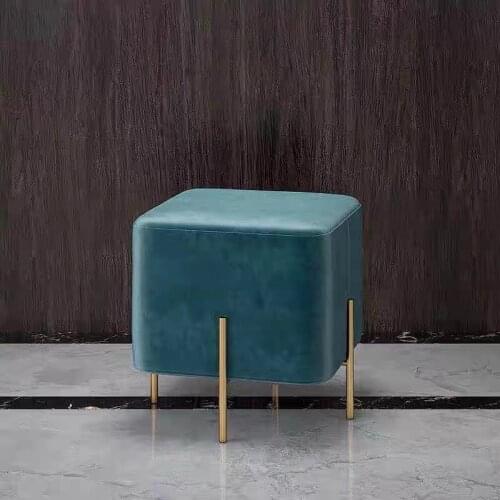 U-BEST European Style Pink Velvet Upholstery Brass Elephant Pouf Stool Ottoman，Polished Stainless Steel Frame Square stool